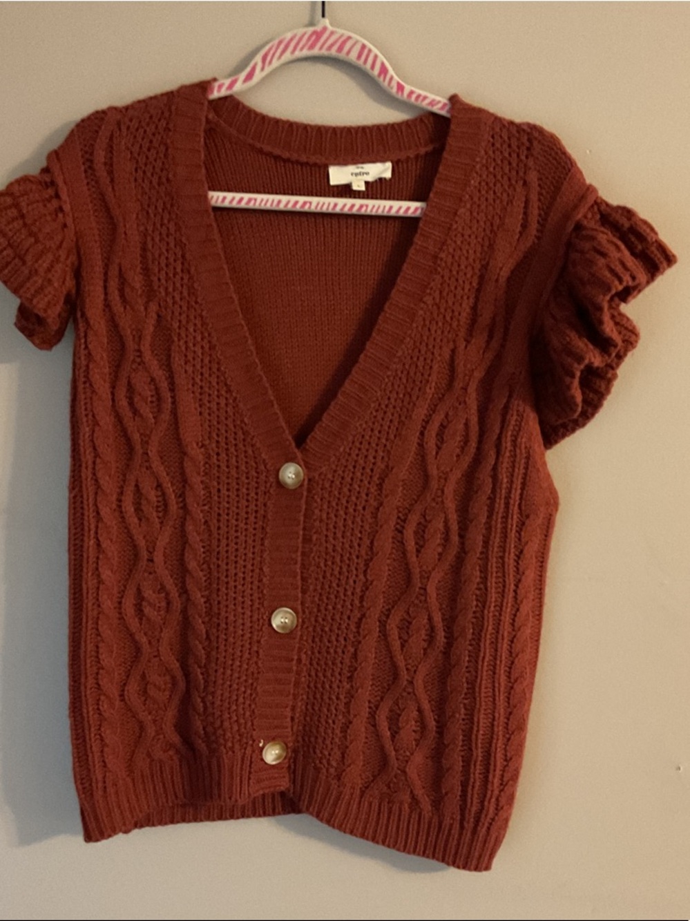 entro Rust Cable-Knit V-Neck Button Sweater Vest